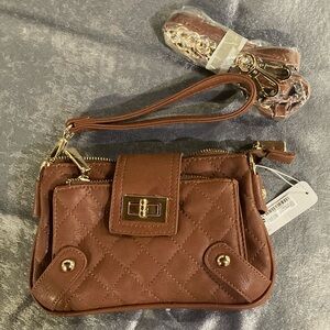 Charming Charlie Brown Quilted Wristlet with Gold Accents